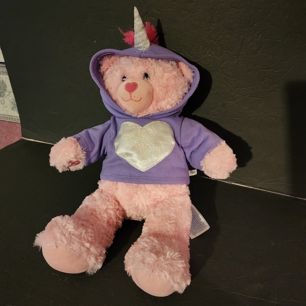 Build-A-Bear Pink Bear With Unicorn Purple Hoodie 2020